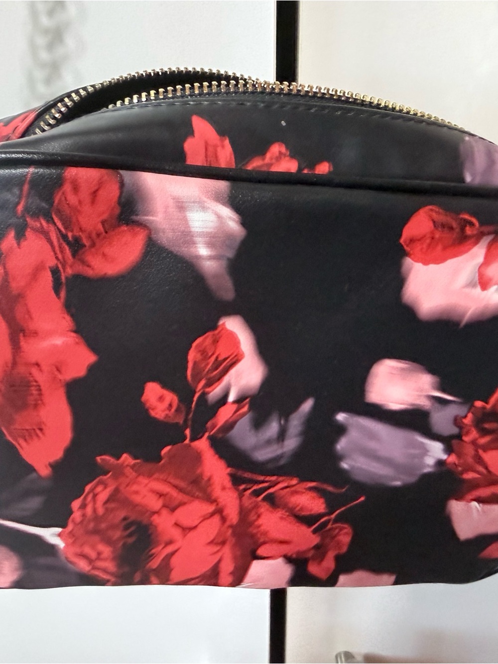Victoria's Secret Black Cosmetic Bag with Red Floral Design